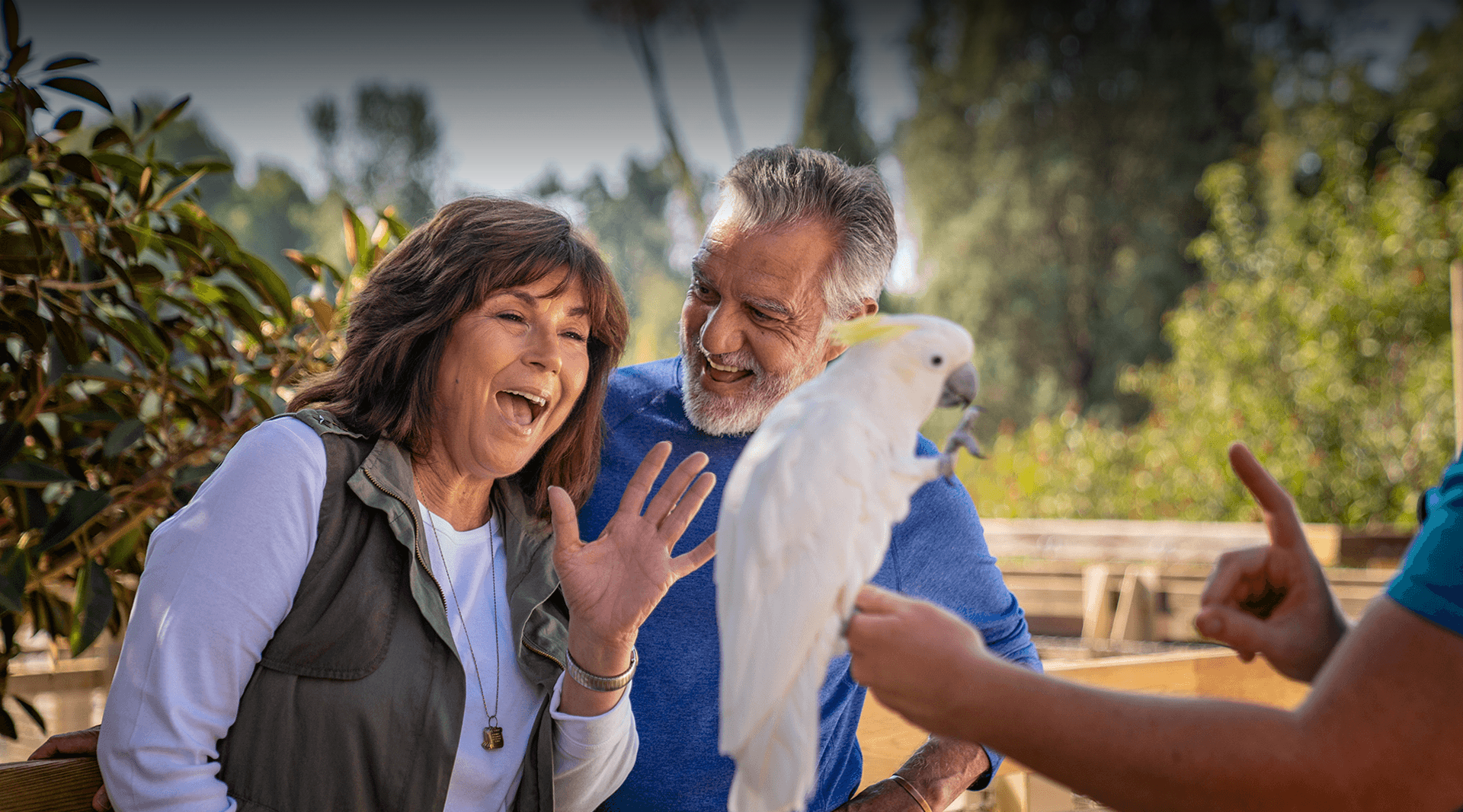 woman and man with cockatoo